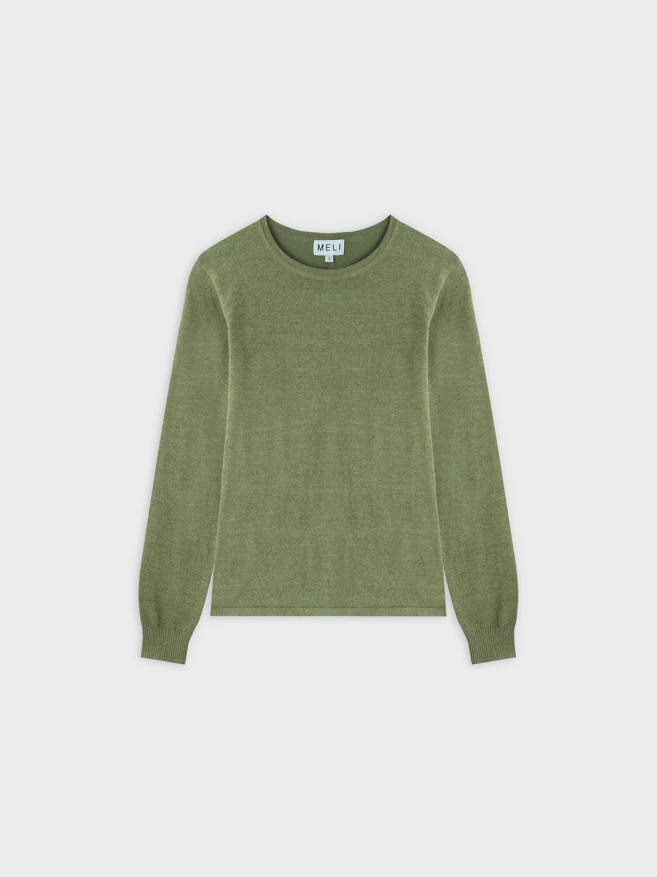 Thin Knit Crew Sweater-Heathered Green