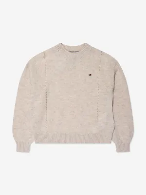 Tommy Hilfiger Girls Essential Soft Wool Jumper in Beige