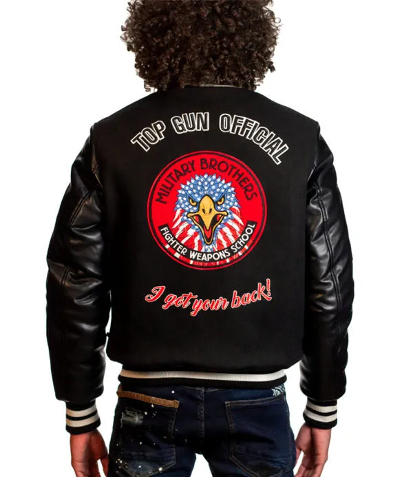 Top Gun Military Brothers Varsity Jacket Black