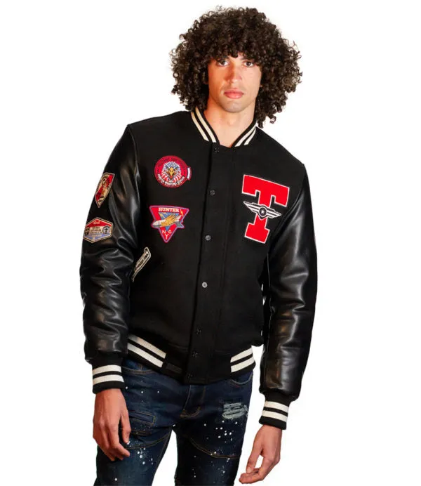 Top Gun Military Brothers Varsity Jacket Black