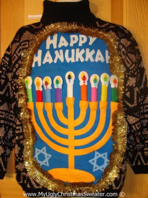 Ugly Christmas Sweater Party Hanukkah Sweater  Menorah (j272)