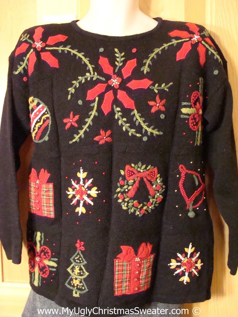 Ugly Christmas Sweater Party Sweater 80s Horrid Poinsettias & Padded Shoulders (f1229)