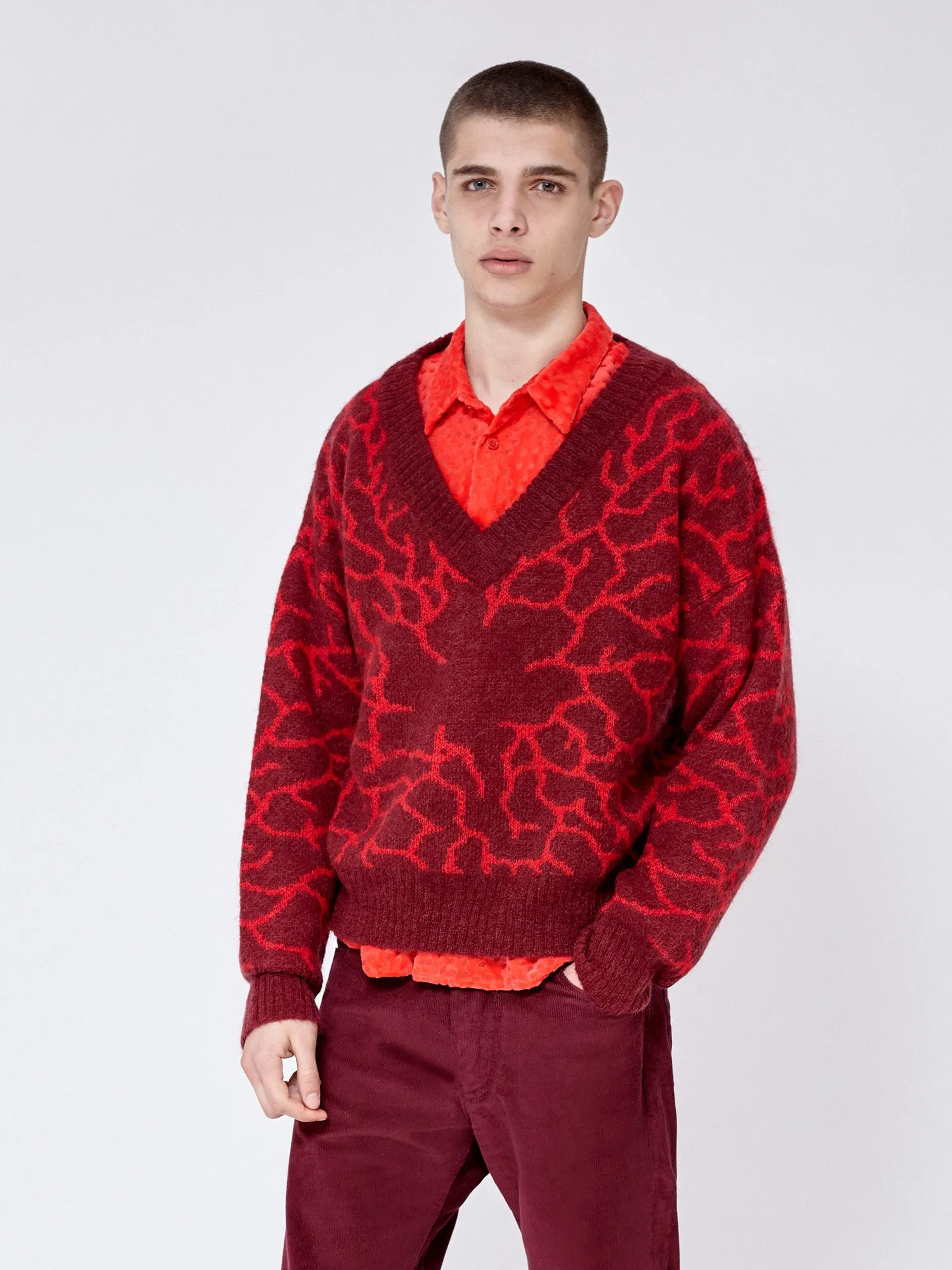 V NECK JUMPER MYCELIUM MAROON