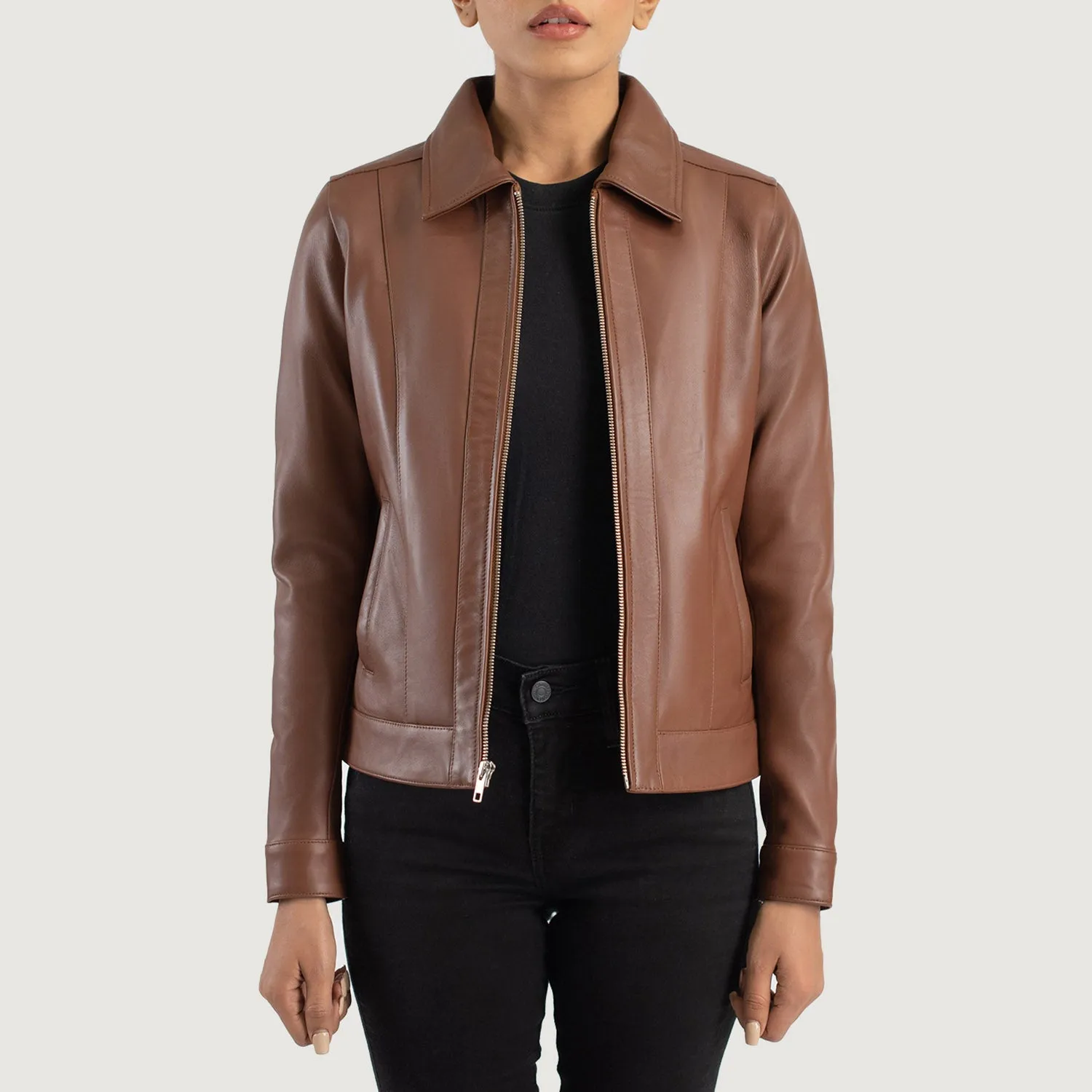 Vixen Brown Classic Collar Leather Jacket