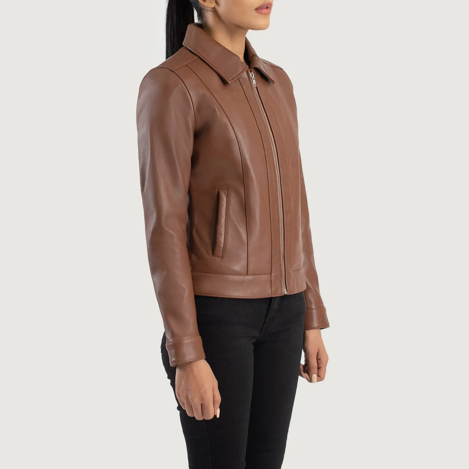 Vixen Brown Classic Collar Leather Jacket