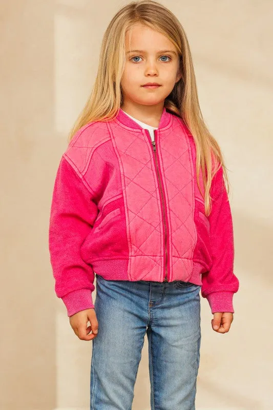 Washed Fuchsia Washed Quilted Bomber Jacket