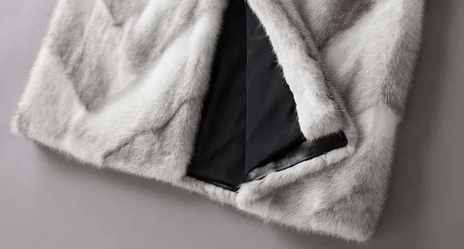 White Mink Fur Thick Real Fox Fur Collar Long Coats