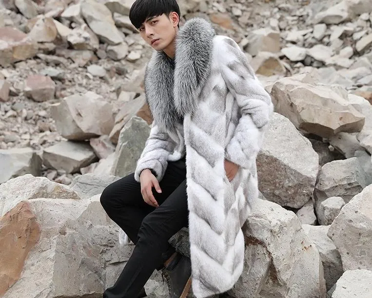 White Mink Fur Thick Real Fox Fur Collar Long Coats