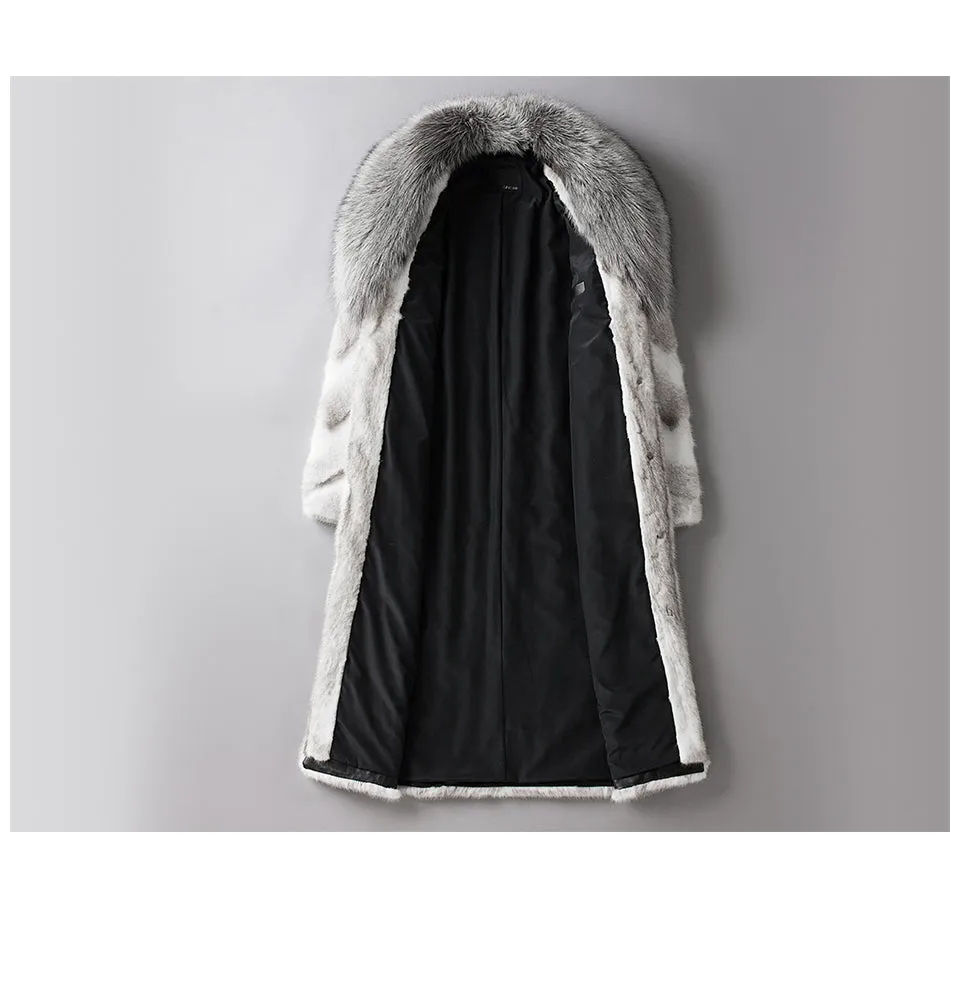 White Mink Fur Thick Real Fox Fur Collar Long Coats