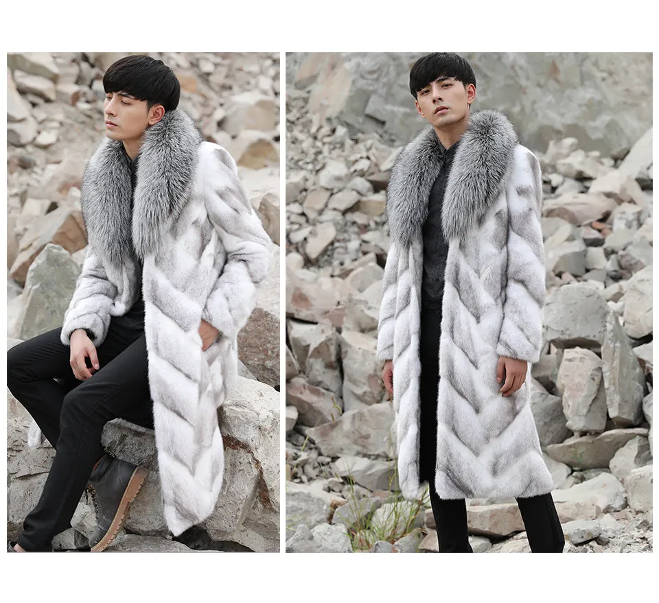 White Mink Fur Thick Real Fox Fur Collar Long Coats