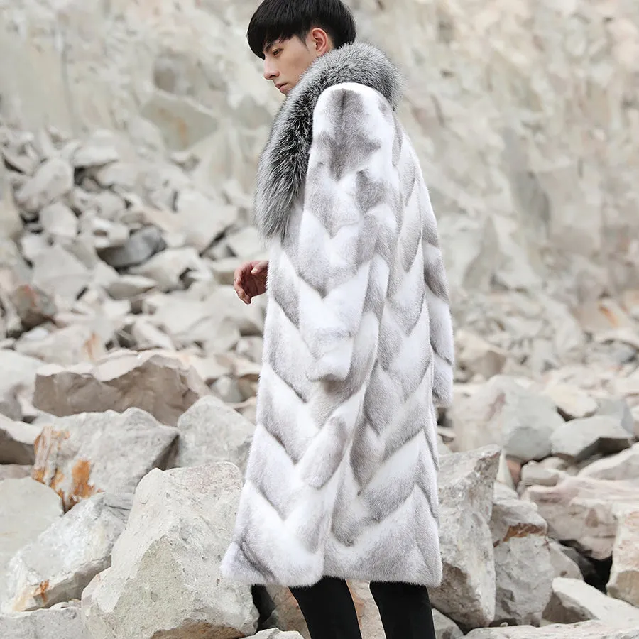 White Mink Fur Thick Real Fox Fur Collar Long Coats