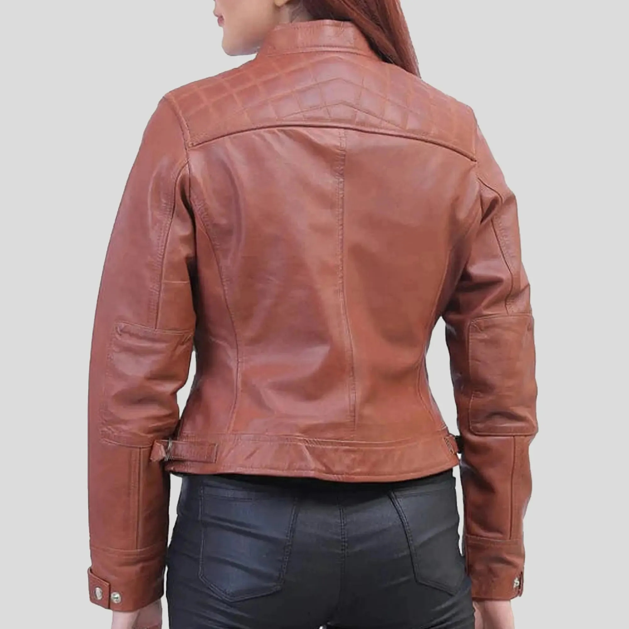 Women Tan Brown Biker Jacket