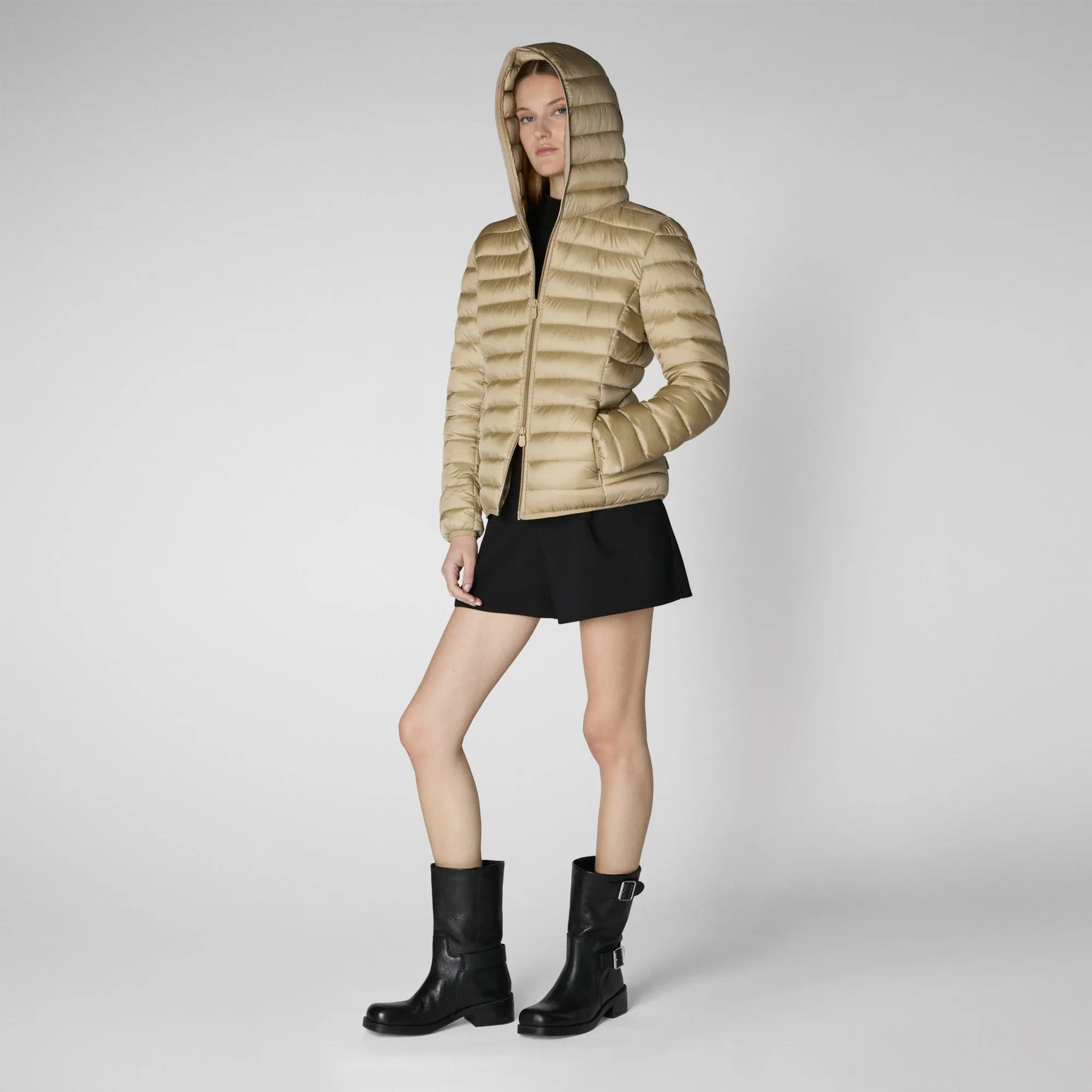 Women's Hooded Animal free Puffer Jacket Alexis  in Wood Beige