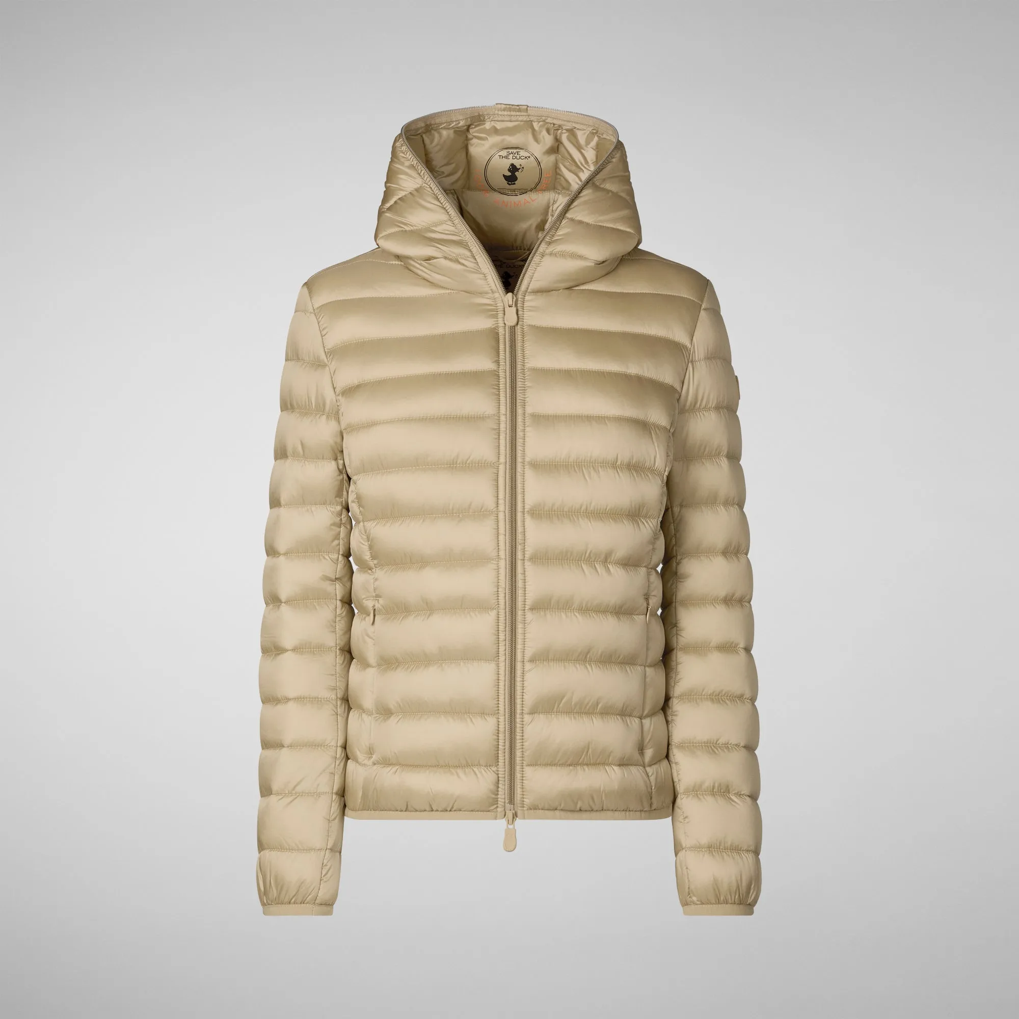 Women's Hooded Animal free Puffer Jacket Alexis  in Wood Beige