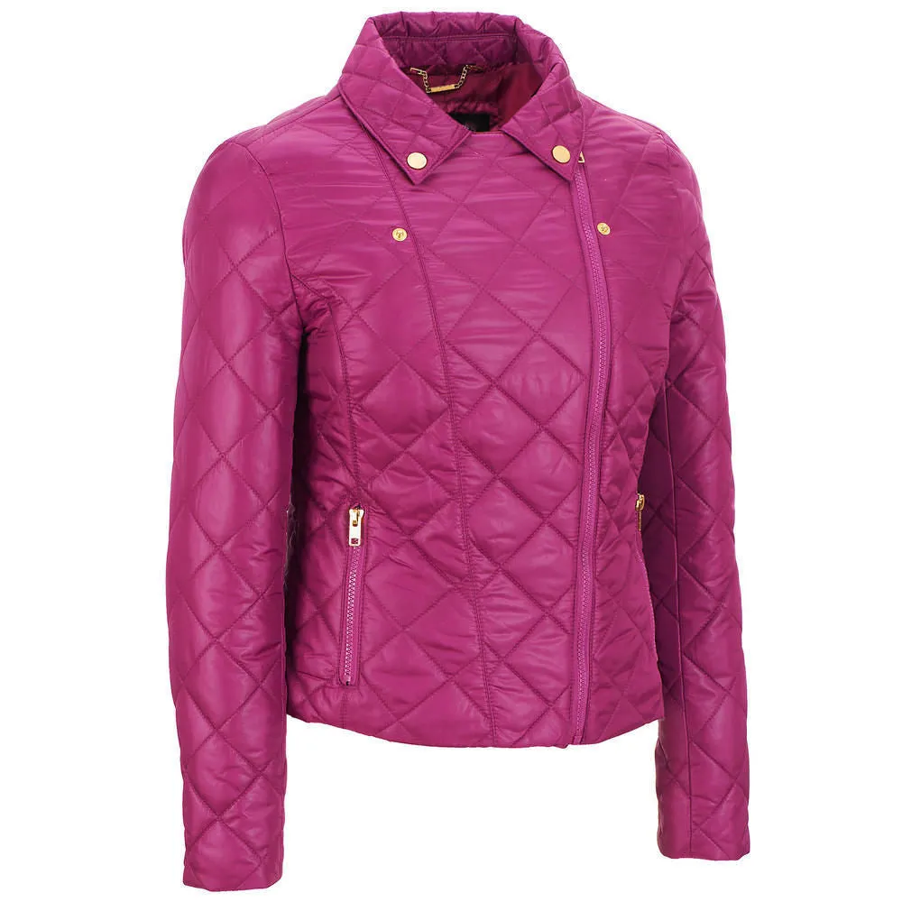 Women's Hot Pink Quilted Leather Jacket WJ036