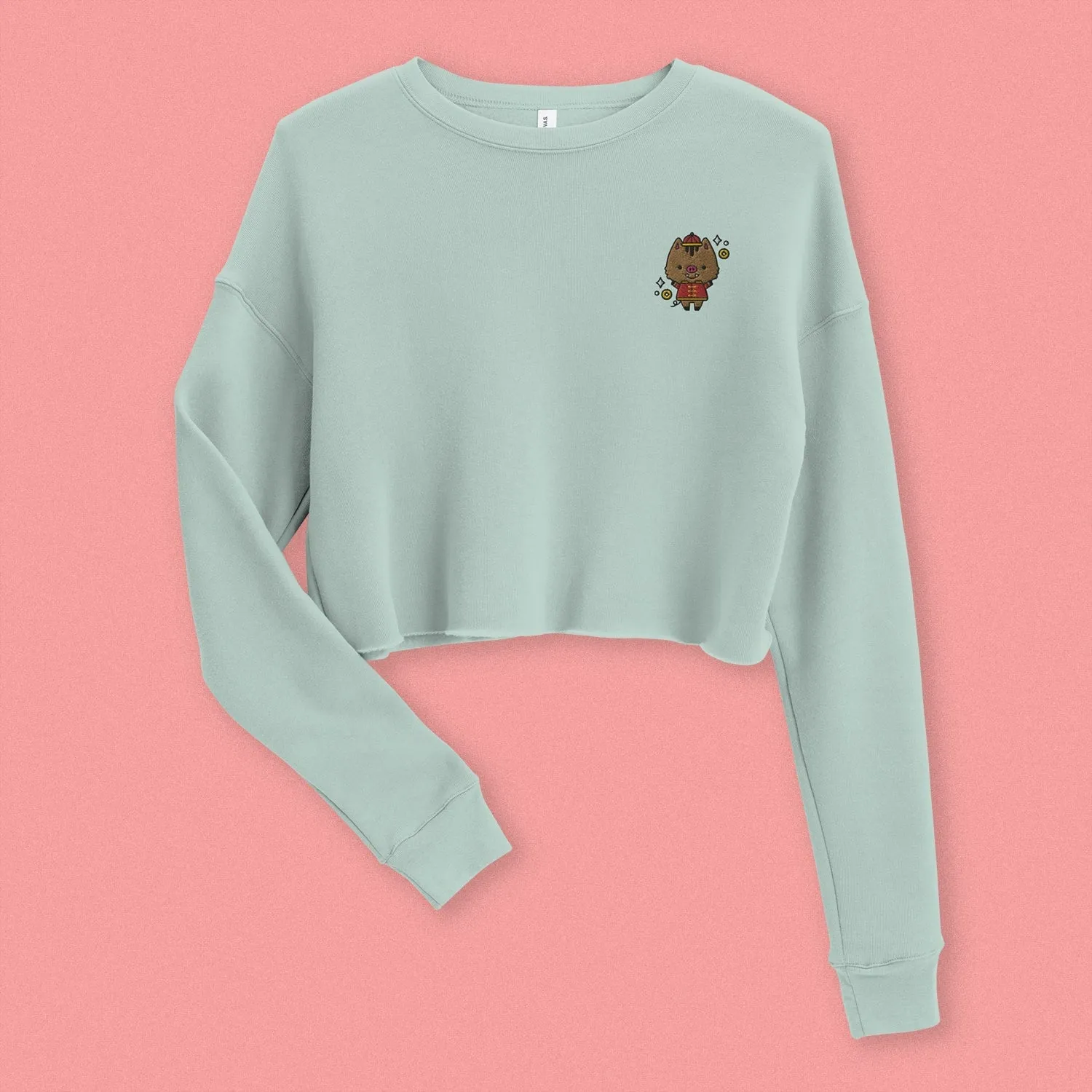 Year of the Pig Embroidered Crop Sweatshirt